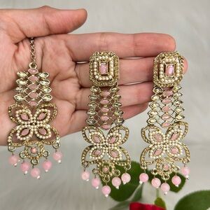 Elegant Pink Gold Ad Stone Earrings